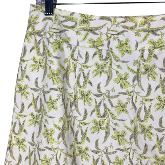 Gap Skirt Stretch A-line Flared Cream Green Floral Midi Women's 8 Modest Spring - Picture 3 of 5